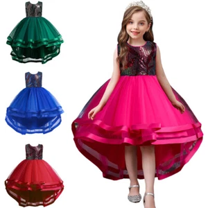 Kids Flower Girls Tulle Dress Princess Bridesmaid Wedding Christmas Party Gown - Picture 1 of 41