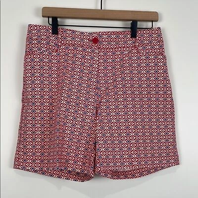 Talbots Mujer’s 10 Pantalones Cortos Chinos Rojo Blanco Estampado Geométrico Bolsillos Algodón Foto 1 de 4