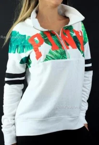 Felpa Victoria's Secret ROSA mezza zip finto collo pile foglia Natale nuova con etichetta - Foto 1 di 2