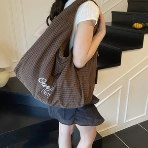 Letter Overlarge Tote Bag Japanese Women's Handbag Plaid Shoulder Bag Girls - Picture 1 of 16