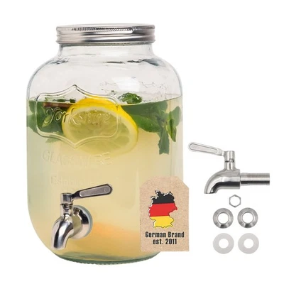 INTIRILIFE Getränkespender 4 Liter Glas mit Zapfhahn Wasserspender Saftspender Glasbehälter