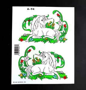 2 UNICORN PEGASUS HORSE fantasy LARGE VINTAGE sticker decal TRANSPARENT 1989 - Picture 1 of 4