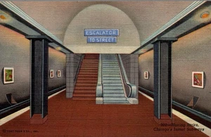 POSTCARD RAILROAD ESCALATOR TO STREET CHICAGO' INITIAL SUBWAY ILLINOIS - Bild 1 von 2