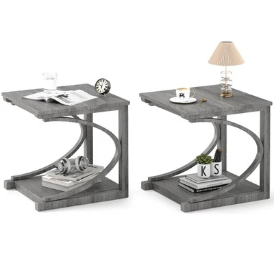 2PCS 24" Side End Table w/ Storage Shelf & Rubber Wood Frame for Small Space - Image 1 of 4