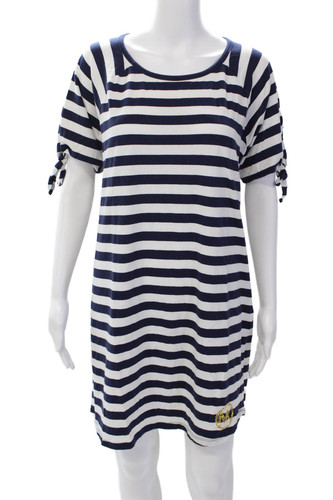Abito donna Michael Michael Kors cotone a righe manica lunga blu navy taglia XL