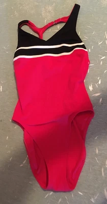 Woman's swimsuit, Jag brand, size 14, red & black nylon/spandex one piece - Image 1 of 4