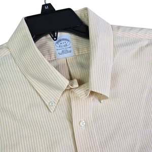 Brooks Brothers Dress Button Shirt Men's 18 34/35 Orange White Striped Slim Fit - Picture 1 of 8