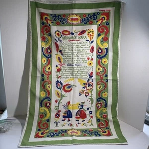 Vintage Carrie Wilson CROWN CAKE Tea Towel Lime Green Colorful Linen Cotton 28" - Picture 1 of 9