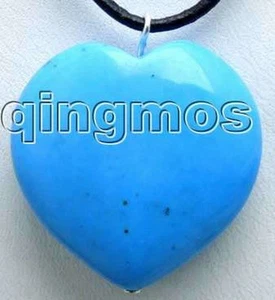 "VENTA 30mm Corazón Azul Turquesa Colgante y Cordón de Cuero Negro Gratis 18" Collar - Imagen 1 de 4
