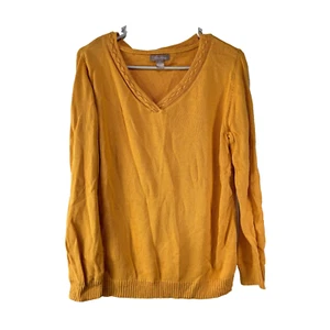 White Stag Womens V-Neck Cuffed Knitted Pullover Sweater Mustard Yellow Size L - Picture 1 of 13