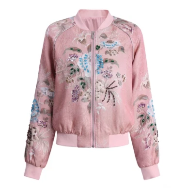 Jaqueta bombardeiro feminina Occident floral com miçangas strass retrô casacos de cristal soltos - Imagem 1 de 4