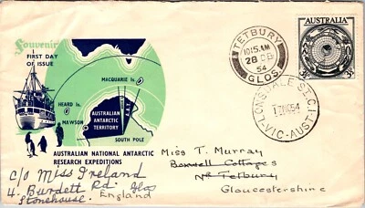 AUSTRALIA 1954 CACHET FDC COVER COMM ANTARCTIC RESEARCH EXPEDITION SPECIAL CANC - Image 1 of 2