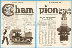 1919 Champion Spark Plug Toledo Ohio Holt Caterpillar Tractor Vintage Print Ad - Picture 1 of 3