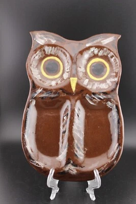MCM Redware Owl Forma Doble Cuchara Reposaplatos Marrón Amarillo Firmado Foto 1 de 4