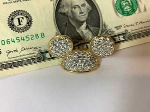 Mickey Mouse Hat Ears Gold Tone Dangle Pin Crystals Disney Collectible - Picture 1 of 10