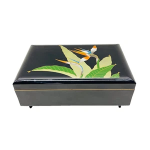Decorated Enamal Lacquered Covered Asian Style Musical Jewelry Box - Picture 1 of 8