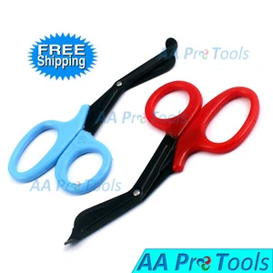 2 Trauma Paramedic EMT Shears 5.5" Fluoride Coated Blades (Sky-Blue + Red) - Picture 1 of 3