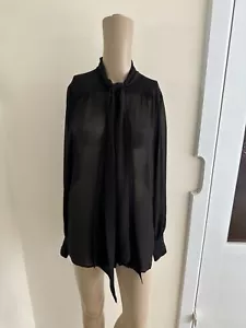 M Mulberry Silk Bow-Tie See Through Black Blouse Women RRP: £109 - Picture 1 of 7