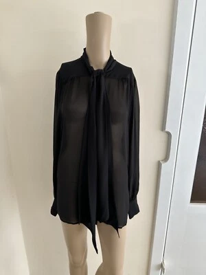 L Mulberry Silk Bow-Tie See Through Black Blouse Women RRP: £109 - Image 1 of 4