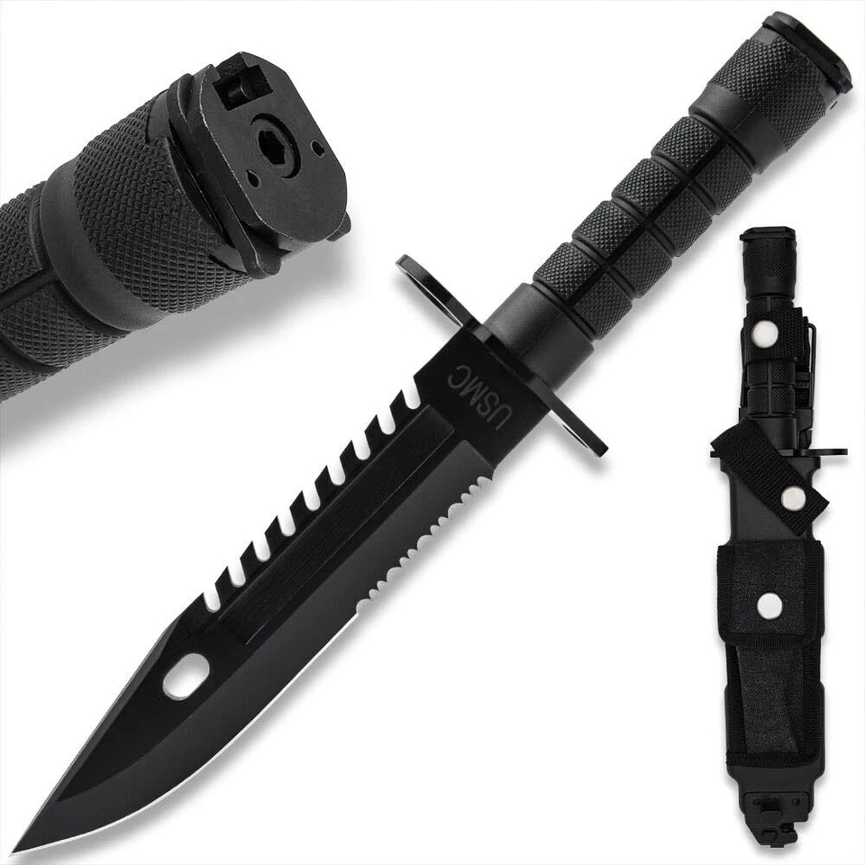 USMC M-9 Fixed Blade Knife and Sheath | Officially Licensed | Sawback Spine - Image 1 of 4