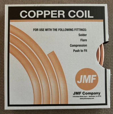 JMF Company 6363206799806 Copper Coil Tubing Type L 20' Length, 3/8” OD, 1/4” ID