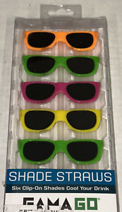 GAMA GO Clip On Shade Straws - 1 Pack Totaling A Set of 6 Neon Drink Sun Glasses