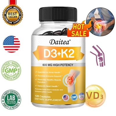 DAITEA Vitamin K2 (MK7) + Vitamin D3 (5000 IE) 30 bis 120 Kapseln - Glutenfrei