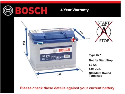 Battery fits VOLVO XC60 C30 V50 V60 XC70 S40 V40 V70 850 940 Bosch 027 - Image 1 of 4