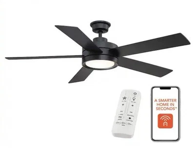 Home Decorators Baxtan 56 in. Matte Black Ceiling Fan w/ Warm White LED & Remote - Image 1 of 4
