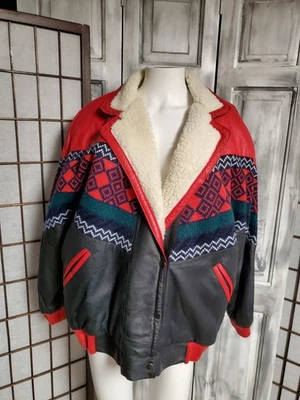 Suéter de Cuero Izzi De Colección Chaqueta Abrigo Años 80 90 Talla M Chevron Imitación Piel de Oveja Broches de presión Foto 1 de 4