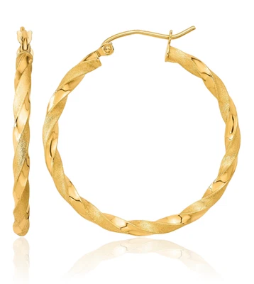 10K Solid Yellow Gold Twisted Round Medium Hoop Earrings - Image 1 of 4
