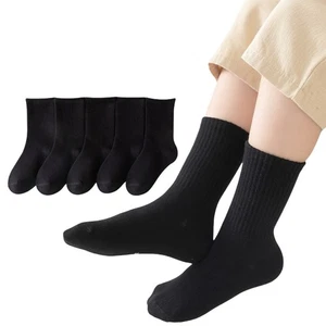 12 pares de calcetines cortos de tubo medio de algodón negro para estudiantes escolares niños niñas - Imagen 1 de 6