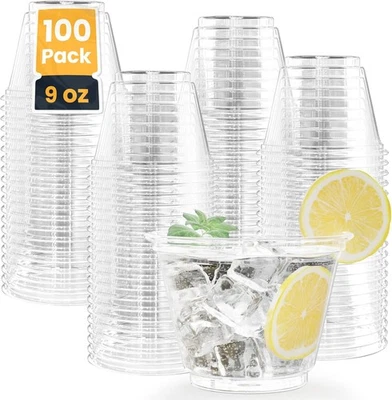 100x 9oz Clear Disposable Plastic Cups BPA & Lead Free Heavy-duty for Cold Drink - Image 1 of 4