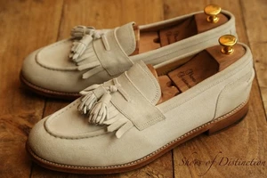 Grenson White Ivory Suede Leather Tasselled Shoes Loafers Mens UK 9.5 E US 10.5 - Picture 1 of 11