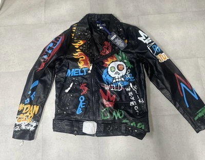 REBEL BLACK WILD SKULL PU BIKER JACKET Size M - Image 1 of 4
