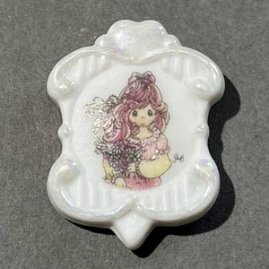 Vtg Precious Moments Porcelain Lapel Pin Red Haired Girl W Flowers 1997 PMI - Picture 1 of 7