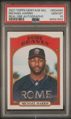 Michael Harris 2021 Topps Heritage Minor League Real One Auto #ROA-MH PSA 10 - Image 1 of 2