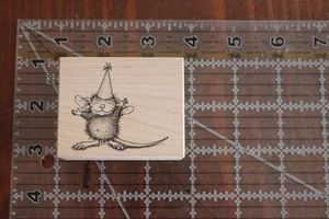 Nuevo STAMPA ROSA Casa Ratón FIESTA RATÓN Sombrero Cumpleaños Sello de Madera - Imagen 1 de 3