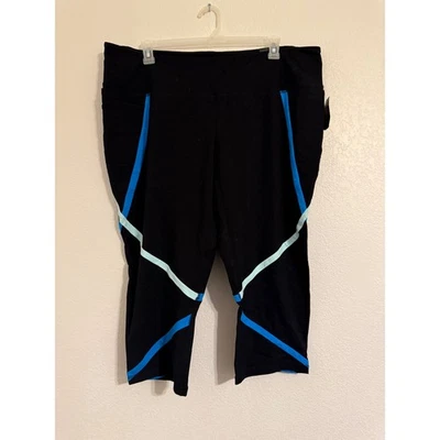 Athletic Works Womens Black Blue Stripe Capri Leggings Size 26 28 - Image 1 of 3