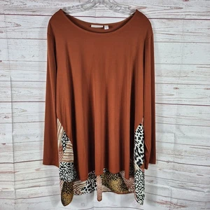 Susan Graver Damen Größe 2X Flüssig Strick Tunika Top Burnt Orange Tiermotiv - Bild 1 von 8