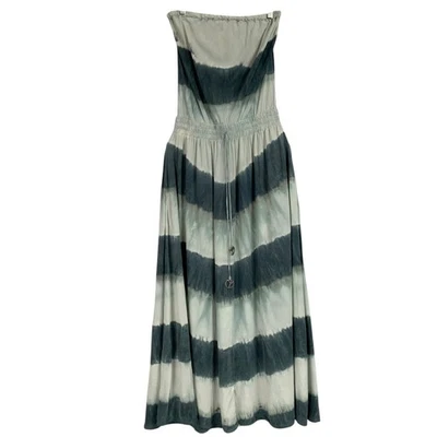 Gypsy 05 Strapless SILK Maxi Dress XS Tie Dye Elastic Waist Drawstring Blue Gray - Image 1 of 4