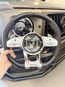 OEM 19~24 MERCEDES G63 C63 E63 GT S63 CLS63 PIANO BLACK LEATHER STEERING WHEEL - Picture 1 of 7