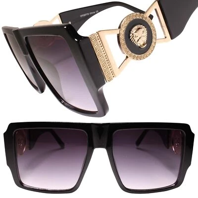 Gold Lion Head Medallion Classic Swag Hip Hop Rapper Style Black Sunglasses - Image 1 of 3