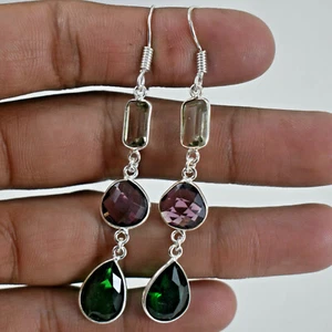 925 Sterlingsilber Smaragd Quarz & Amethyst Edelsteine Handgemacht Geschenktüten - Bild 1 von 5