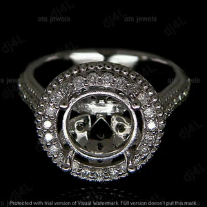 9MM Semi Mount Moissanite Vintage Engagement Ring 14K White Gold Plated - Picture 1 of 9