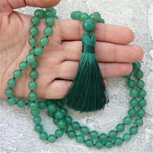 8mm Green Aventurine 108 Beads Gemstone Tassel Mala Necklace Men's mala Knot - Picture 1 of 8