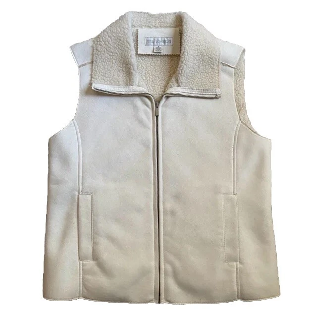 Chaleco polar de piel de oveja sintética crema Western Boho cremallera para mujer S Foto 1 de 4