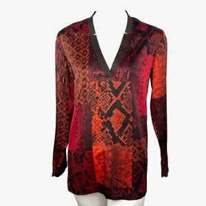 Michael Michael Kors Red Brown Orange Snake Print Tunic Top Shirt Women's XS - Picture 1 of 9