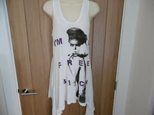 *NEW* AMPLIFIED LADY GA GA I'M A FREE BITCH WATERFALL WHITE LADIES LONG TOP S 8 - Picture 1 of 5