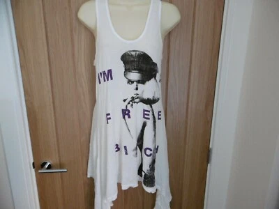 *NEW* AMPLIFIED LADY GA GA I'M A FREE BITCH WATERFALL WHITE LADIES LONG TOP S 8 - Image 1 of 4